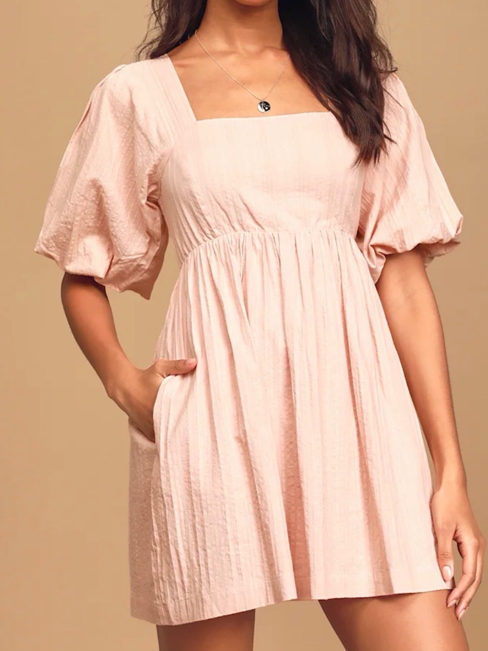 Lulus Maximum Cuteness Blush Pink Puff Sleeve Babydoll Dress size M